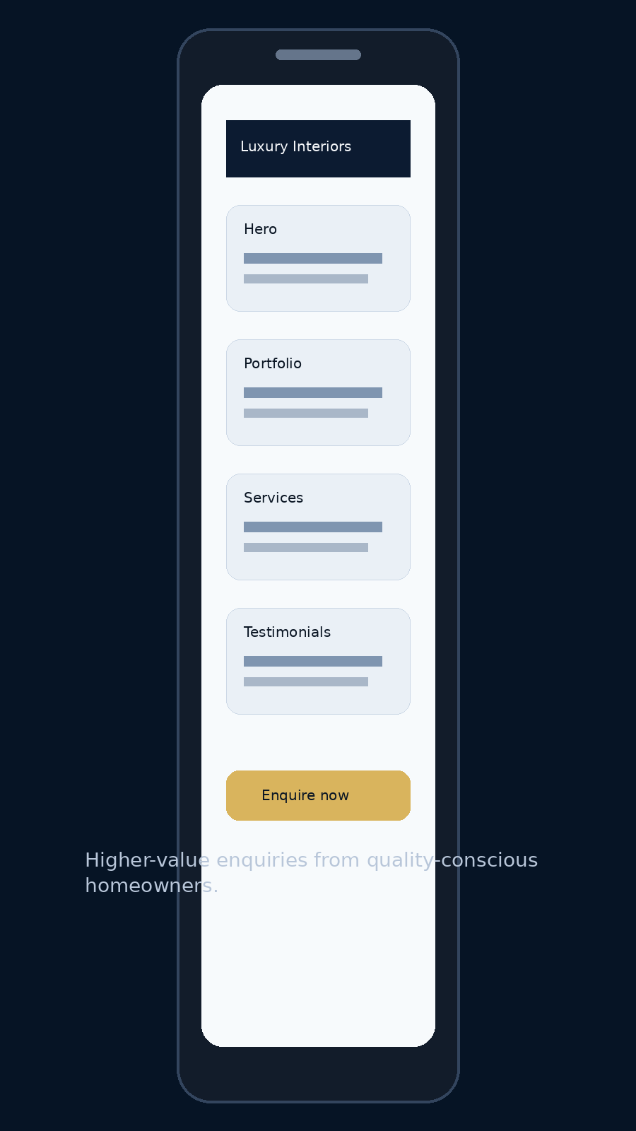 Mobile presentation for interiors website concept